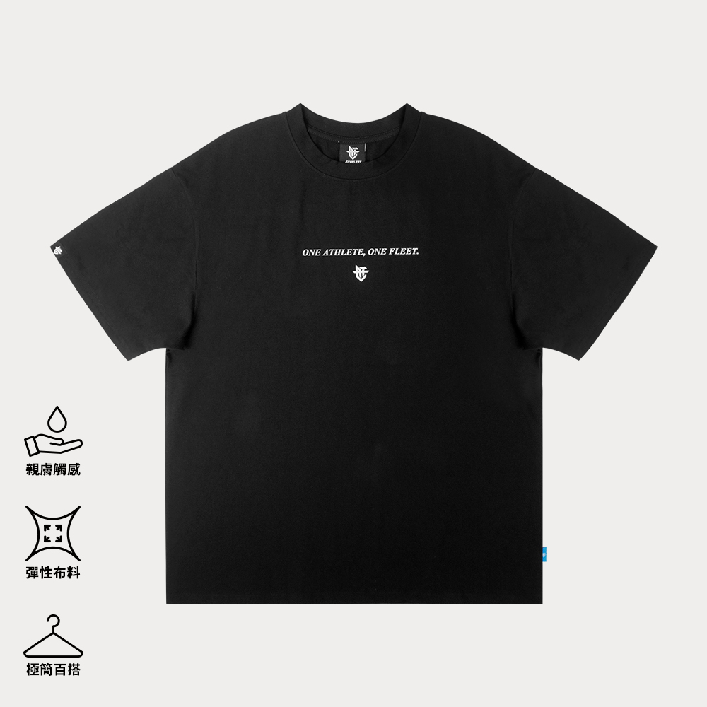 Slogan Oversized Tee / 口號彈力落肩短Tee 黑