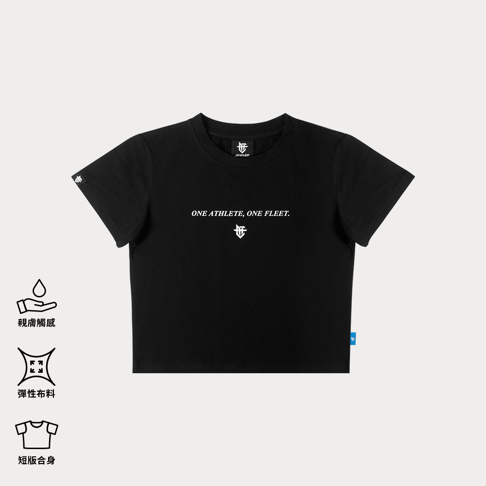 Slogan Cropped Tee / 口號彈力女短版Tee 黑